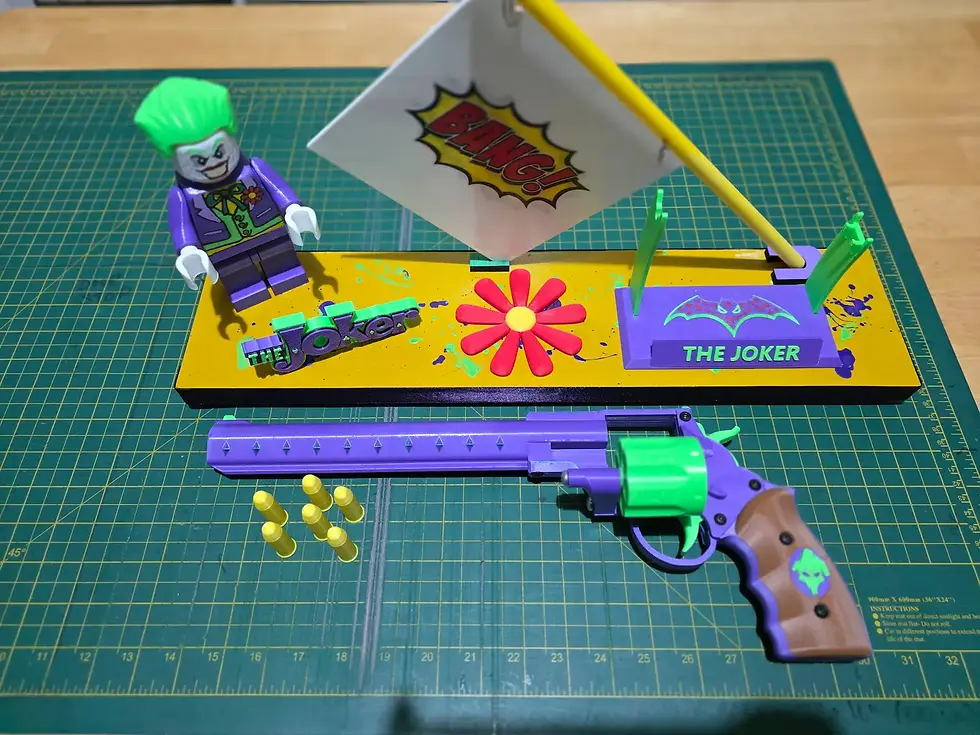 Thumbnail: 3D Printed Joker Revolver & Display Stand Full Dispaly