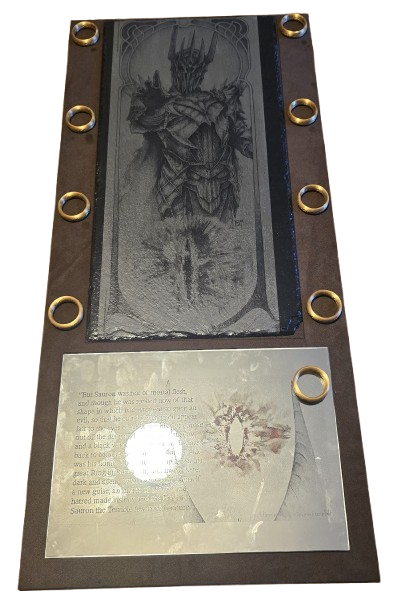 One-of-a-kind engraved slate Lord of the Rings wall art featuring Sauron design
