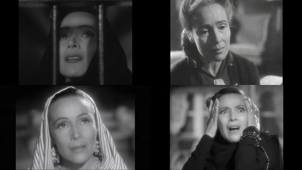 Los finales de los personajes que Dolores del Río interpretó en sus colaboraciones con Roberto Gavaldón. Superior izquierda: La otra, Superior derecha: La casa chica, Inferior izquierda: Deseada, Inferior derecha: El niño y la niebla.