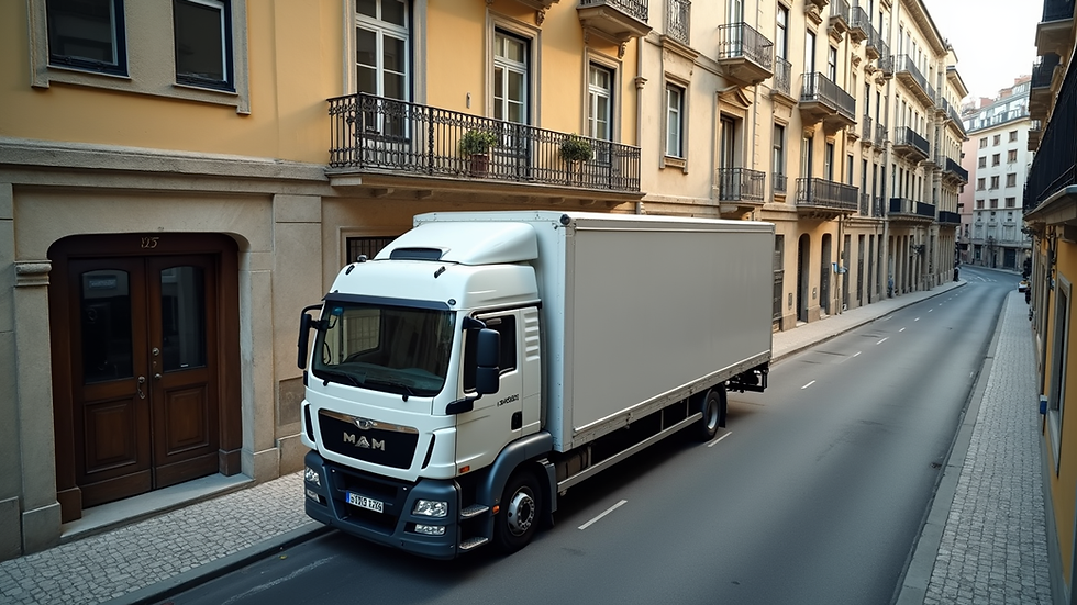Camião de mudanças em Lisboa estacionado para carregamento de móveis e transporte segur