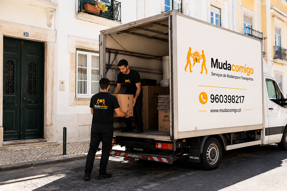 Equipa da Mudacomigo a realizar mudanças residenciais em Lisboa com transporte seguro e profissional de mobiliário.