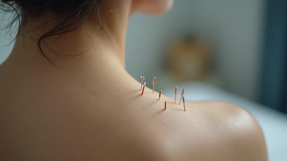 Close-up view of acupuncture needles inserted on a patient's back