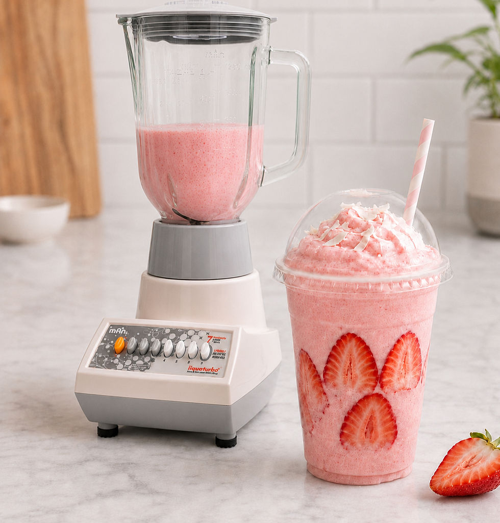 Frappé Pink Drink saludable de fresa y coco preparado en licuadora MAN.