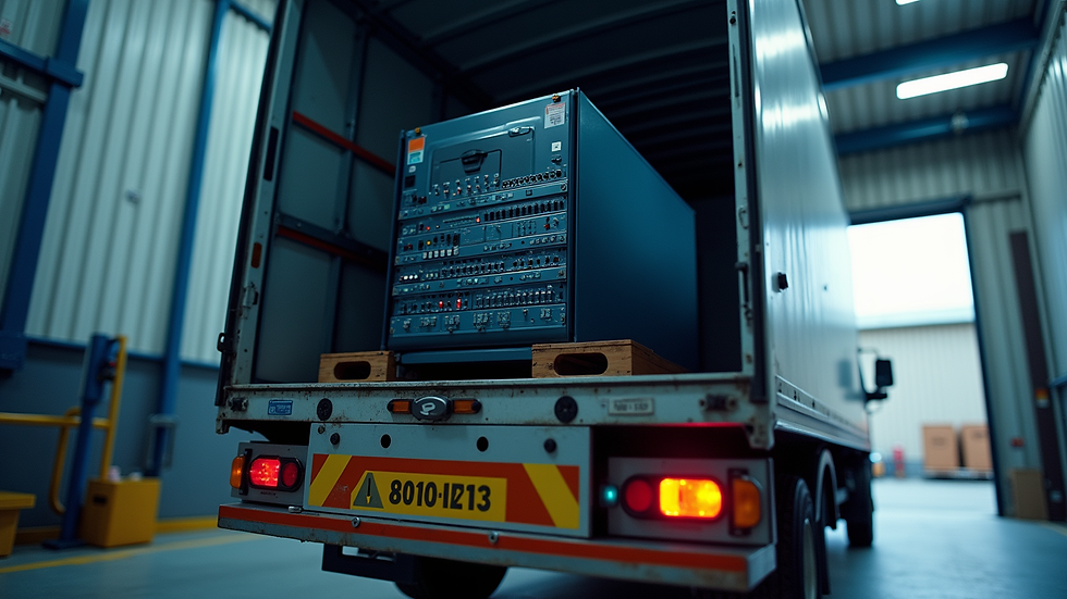 Eye-level view of a secure transport vehicle loaded with IT equipment