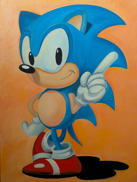 A Tribute piece dedicated to the Sega character Sonic The Hedgehog, Painted on a box canvas using oil paint(24x32 Inches)