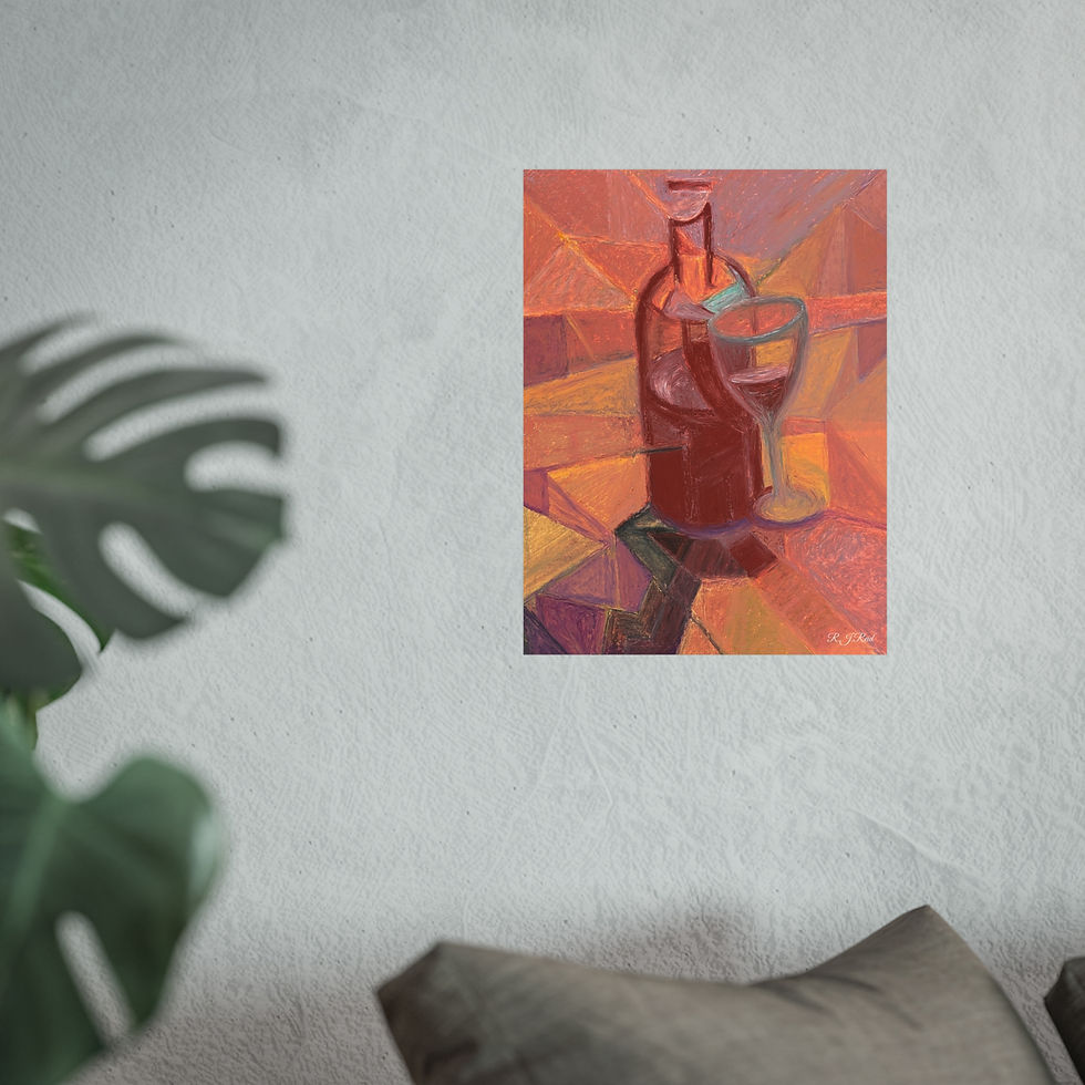 Thumbnail: Memories Of Provence — Cubist Wine Bottle & Glass Print