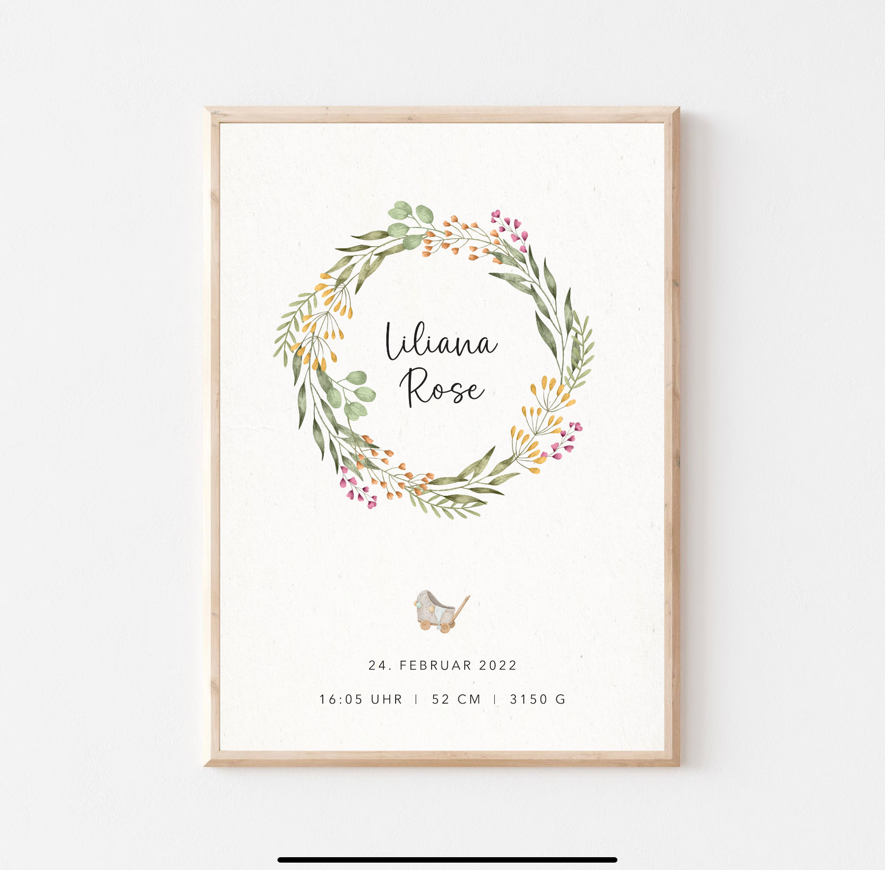 Personalisierte Poster zur Geburt Blumenkranz