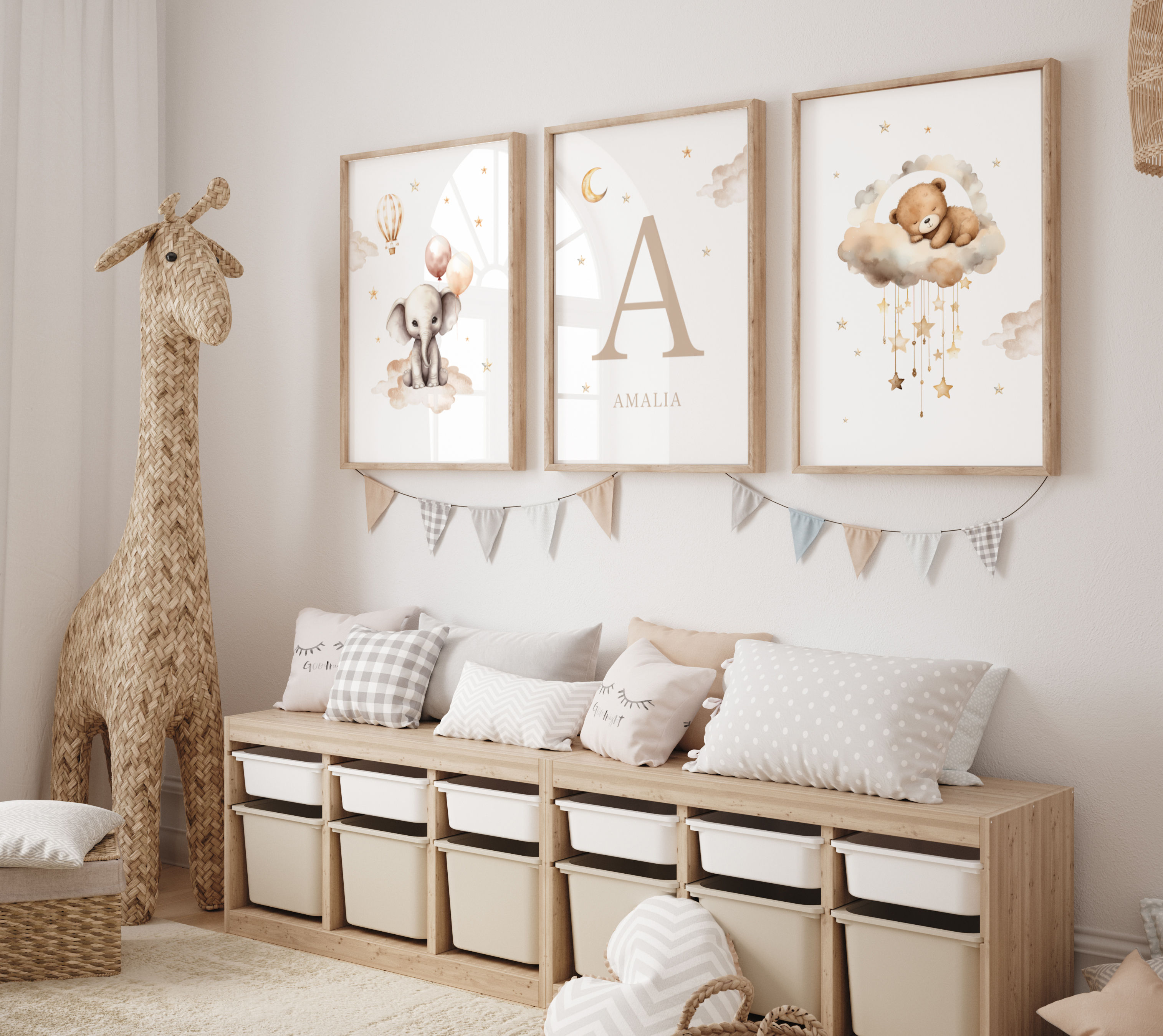 Personalisiertes Poster Bär Wolke, Elefant, Buchstabe