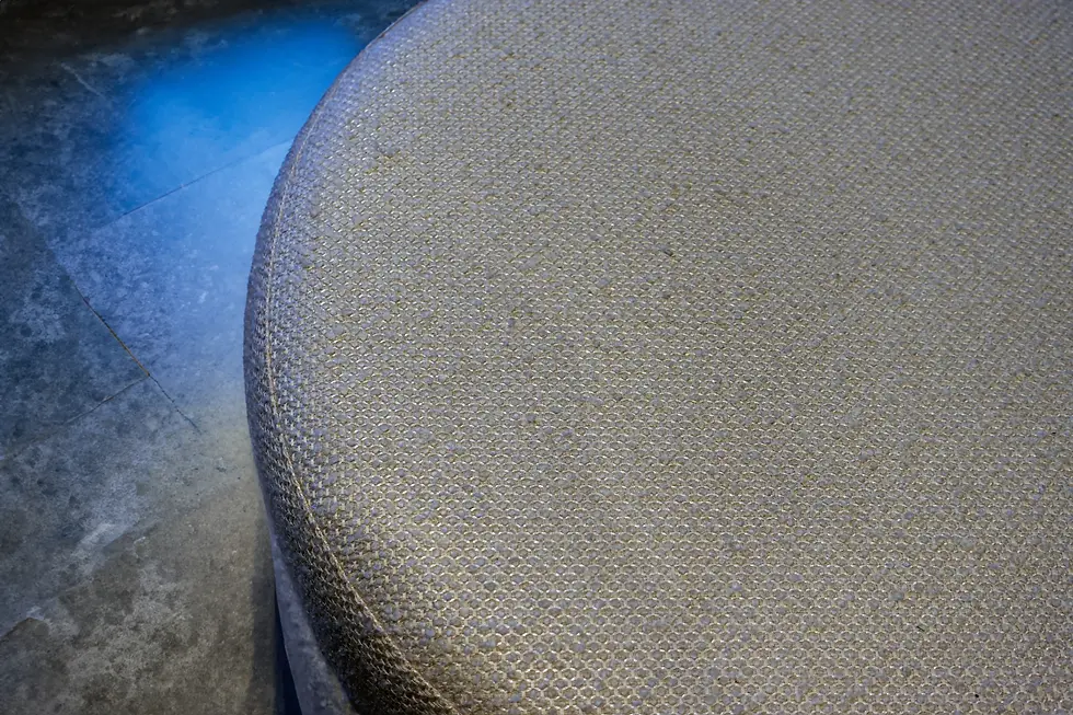 Thumbnail: Orso Ecru Wool Boucle Round Ottoman / Pouf