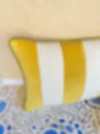 Thumbnail: Oliva Decorative Cushion / Yellow & White Striped with Green Piping