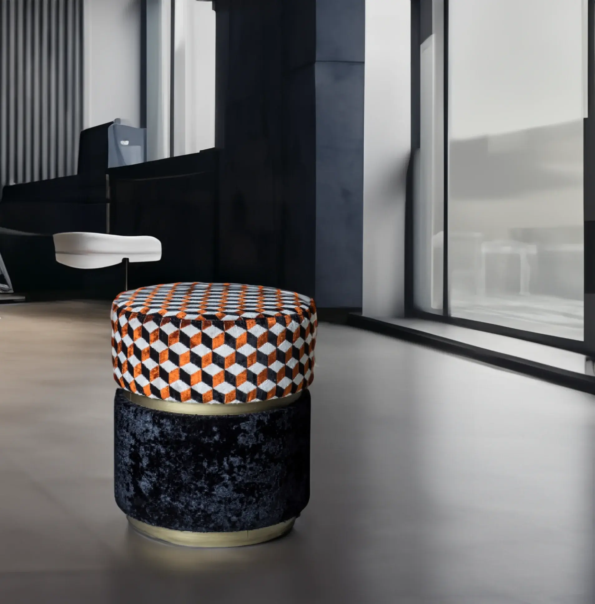 Cubo Geometrik Desenli Silindir Puf