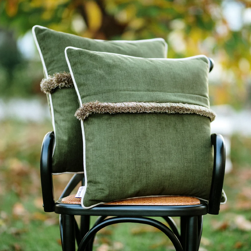 Thumbnail: Autunno Olive Green Velvet Decorative Cushion / Throw Pillow