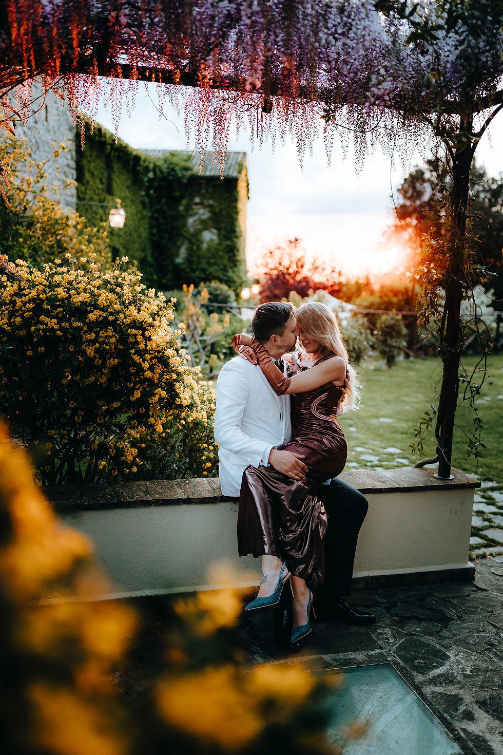 Romantic couple portrait sunset wedding Castello di Petrata Umbria Italy spring wedding
