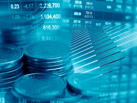 Abstract financial image showing stacked coins overlaid with stock market charts and numerical data, symbolizing banking performance, financial growth, and market volatility.