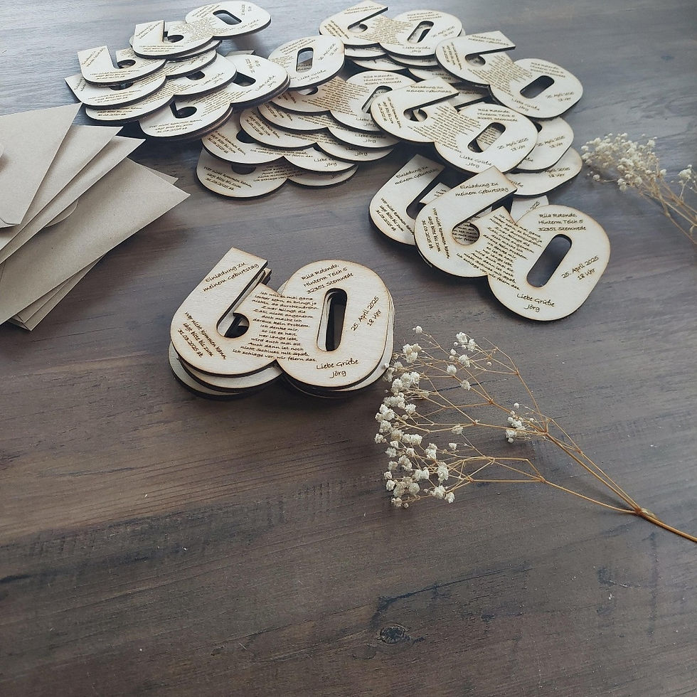 Miniaturbild: Einladungskarte Holz Geburtstag – Personalisierte Einladung Zahlenform