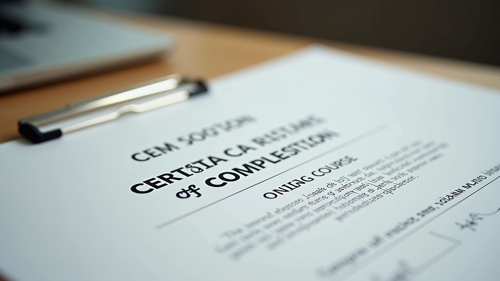 Close-up view of a certificate of completion from an online course