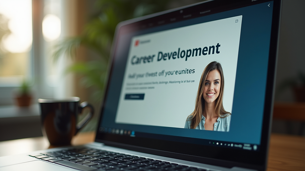 Close-up view of a laptop screen showing an online career development course