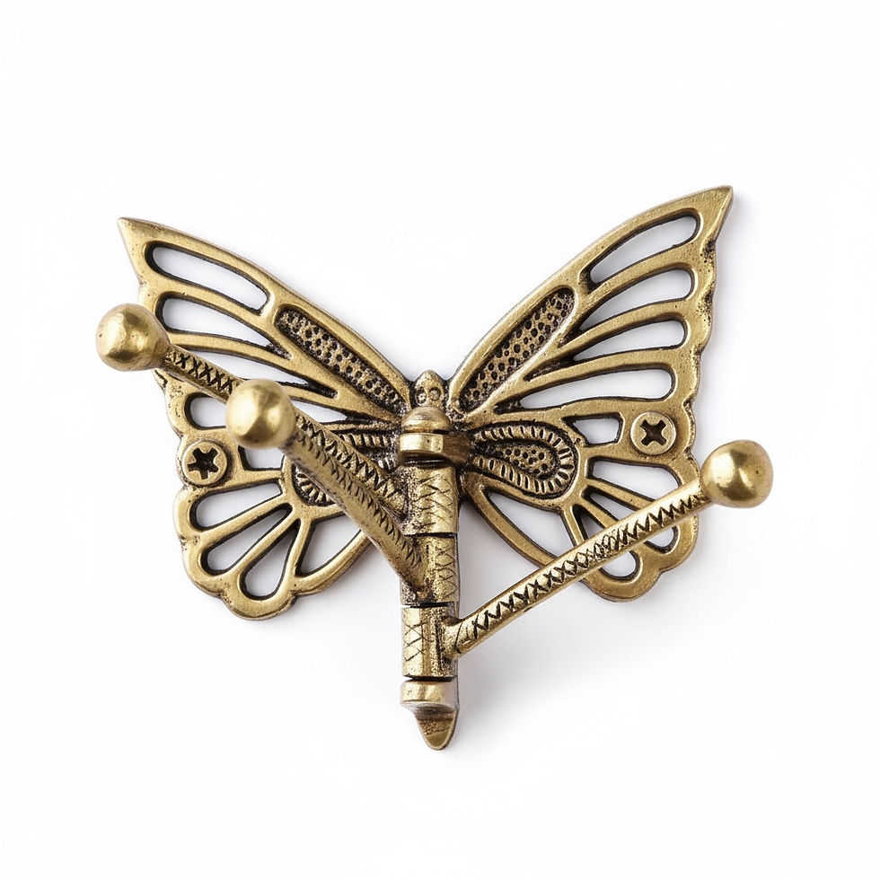 Decorative brass wall hook with butterfly design and three moveable hooks