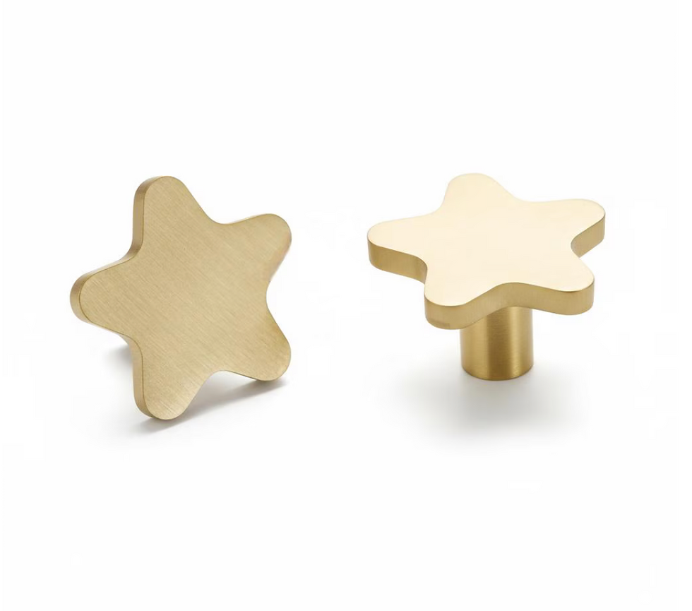Thumbnail: Solid brass star-shaped cabinet and drawer knob with smooth gold finish, decorative furniture knob for drawers and cupboards