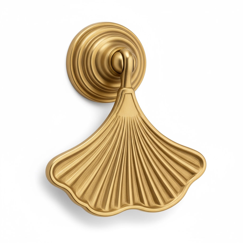 Ginkgo leaf cabinet handle made from zinc alloy with brushed brass finish, decorative pull for cupboards and drawers