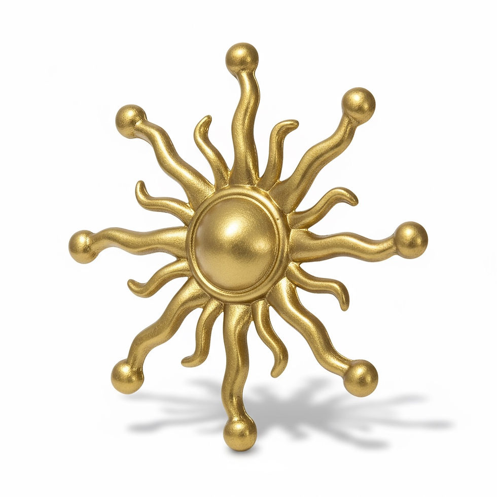 Thumbnail: Solid brass sun cabinet knob with sculptural radiating rays, decorative gold drawer knob for kitchens, dressers and furniture