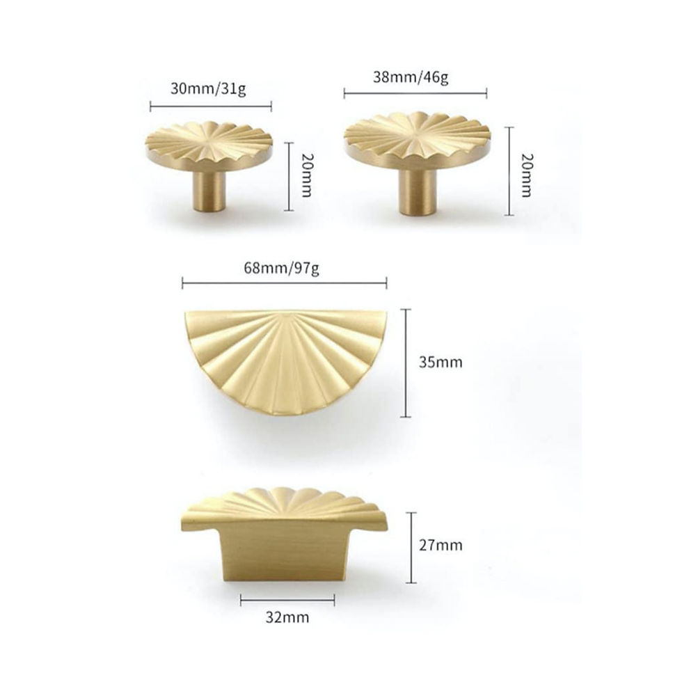 Thumbnail: Dimensions for the Solid brass sunburst cabinet and drawer handle collection with fluted radial design