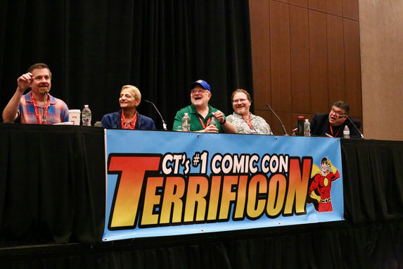 Mark Waid reacts on a panel at Terrificon
