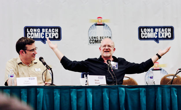 Mark Waid speaks on a panel at the Long Beach, CA Comic Expo