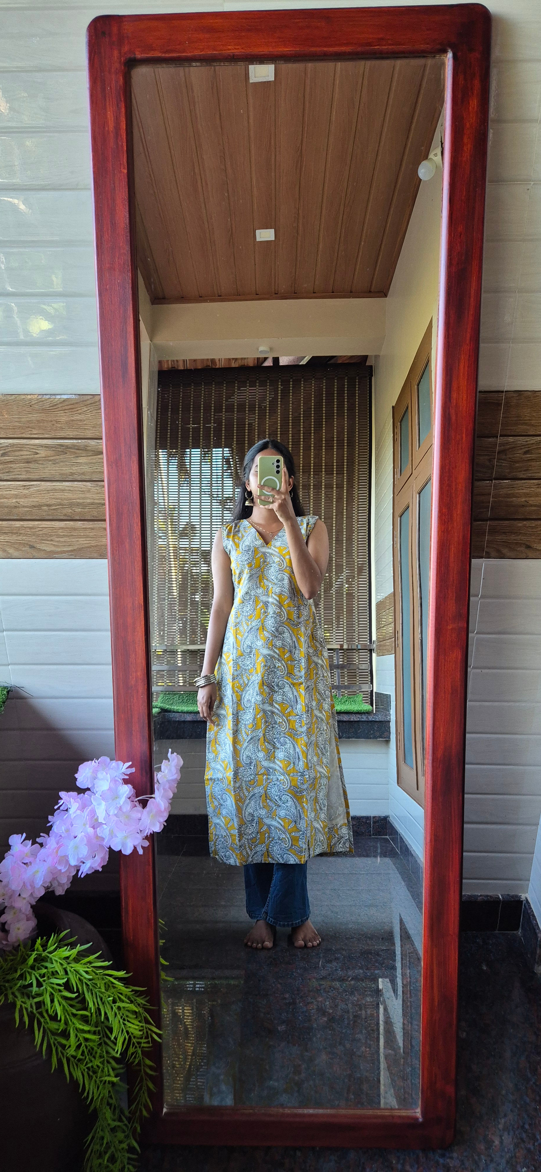 CKB100002 Mustard yellow block Print Pure Cotton Kurti