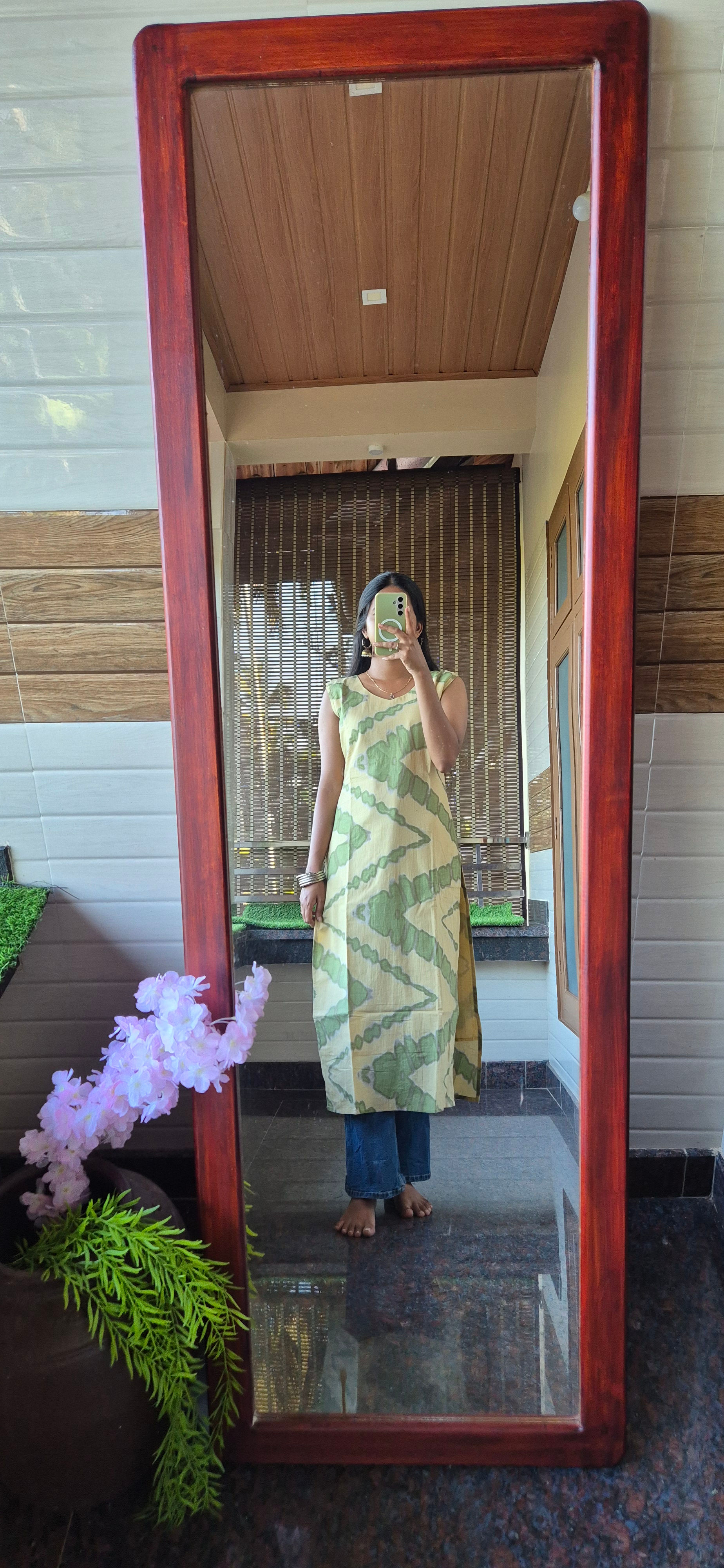 CKB100003 Light Green Tie-Dye pattern Cotton Kurti