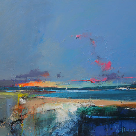 sunset on beach semi abstract painting