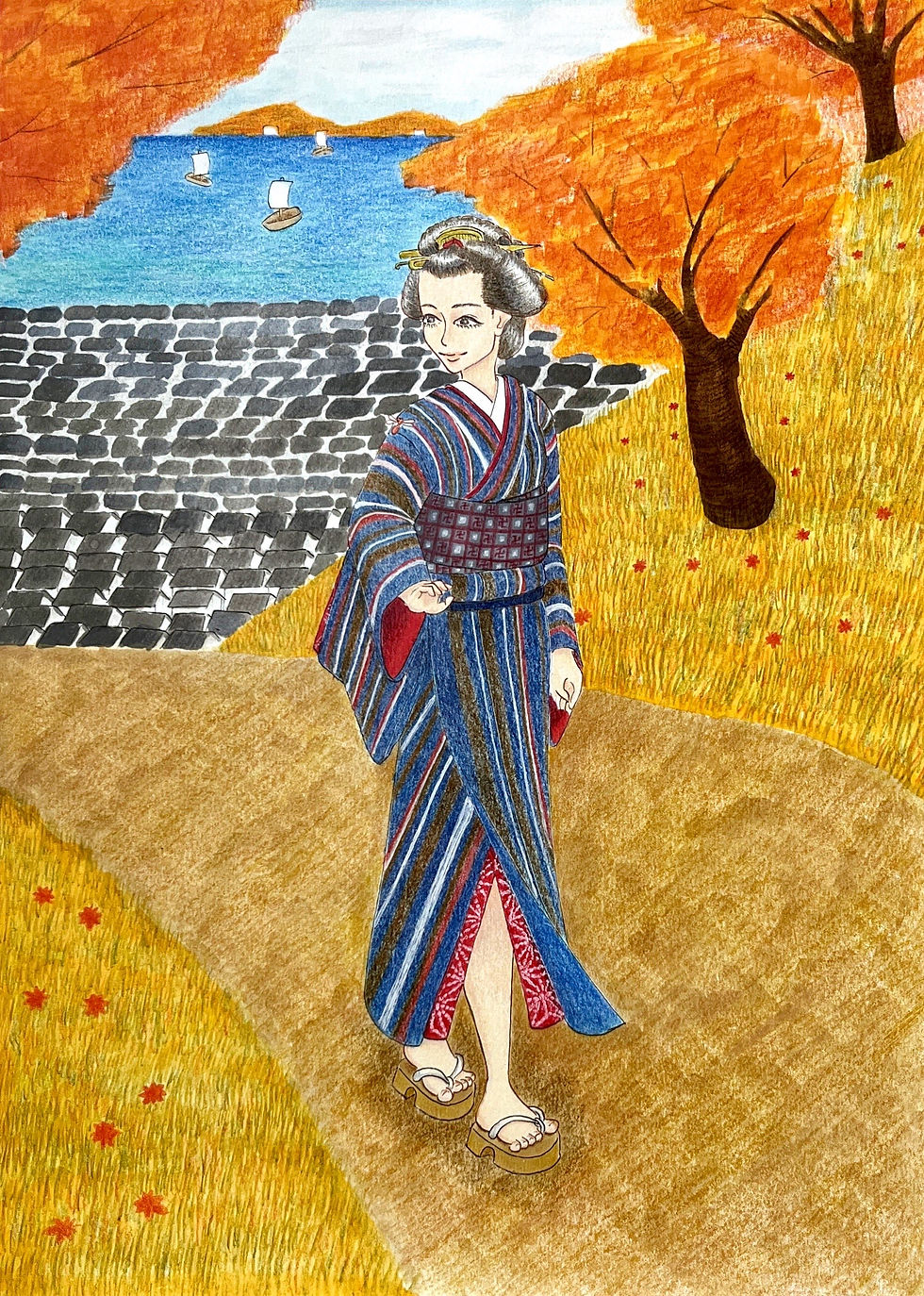 江戸装束の人物と風景