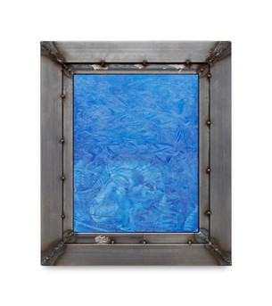 Ugo Sébastião,The goat, 2023, Oil and glitter on oak panel mounted on steel frame, 40 x 33