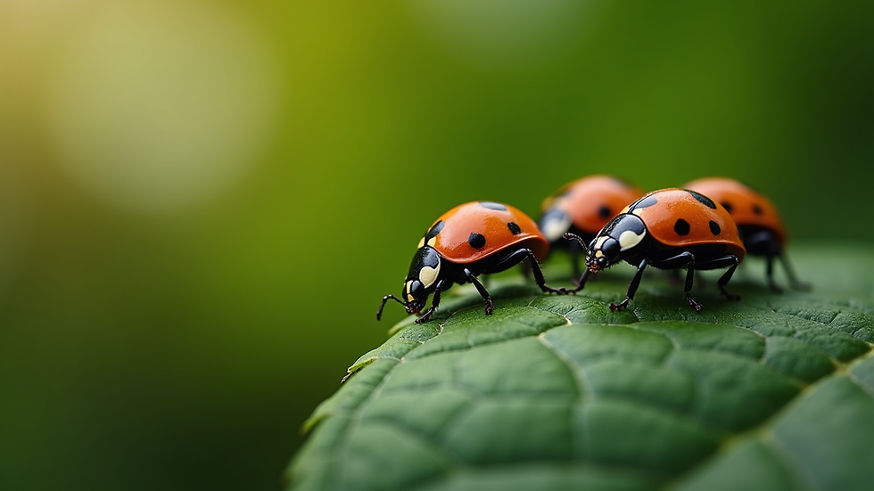 Close-up view of ladybugs on a leaf