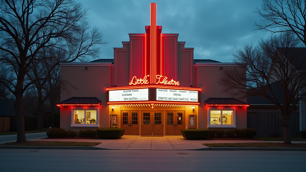 Eye-level view of the exterior of The Little Theatre of Conroe