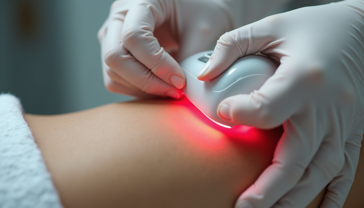 Close-up view of laser hair removal device targeting skin with different tones