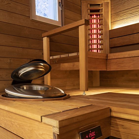 hybrid sauna (infrared and stove), Porth, Rhondda, Wales