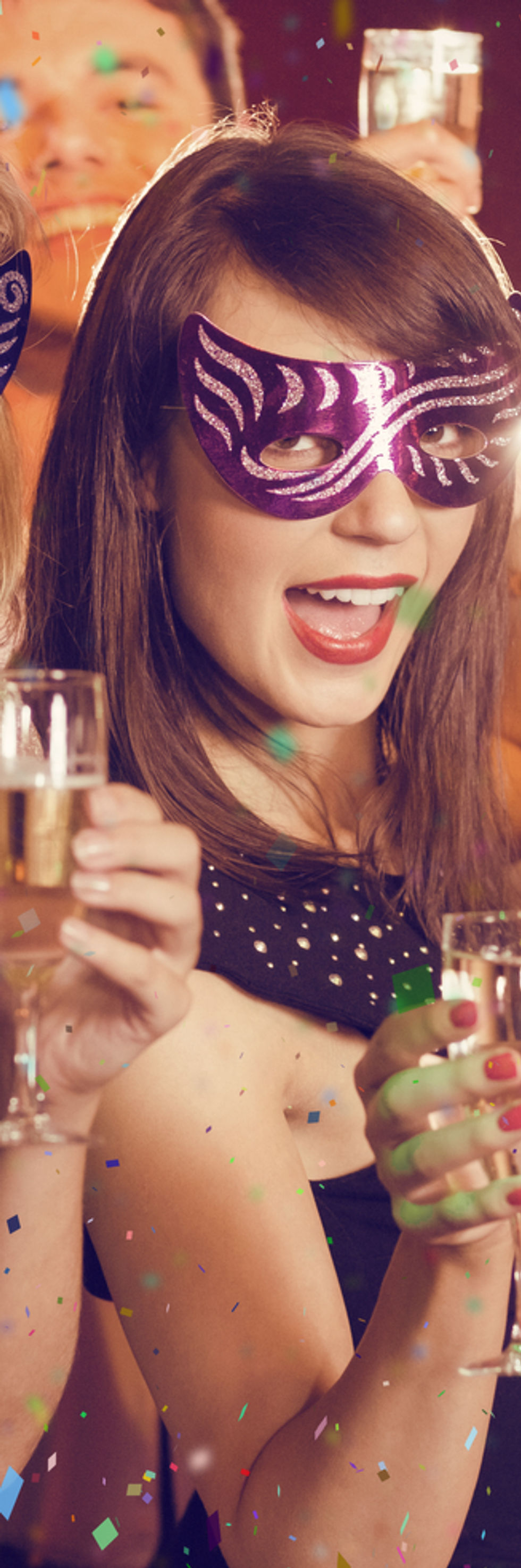 Flying colours against friends in masquerade masks drinking champagne.jpg