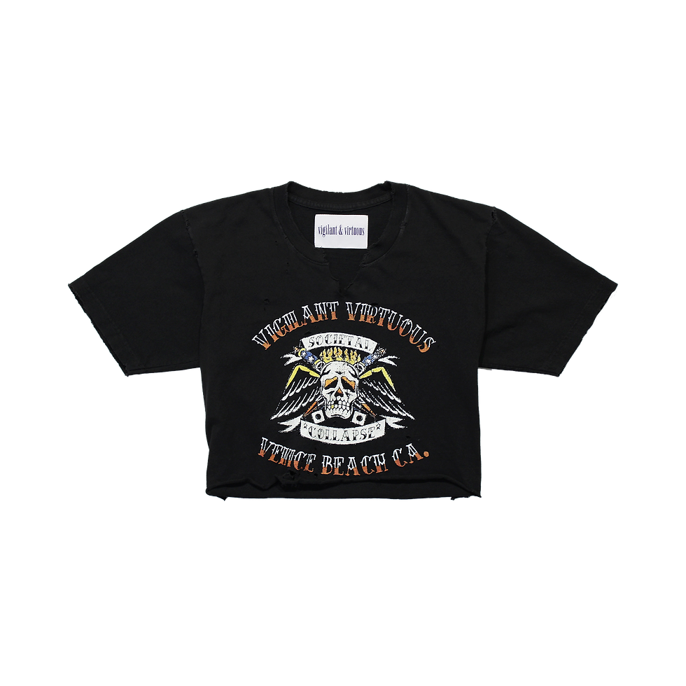 Front: Front view of cropped Venice Beach tee with bold graphic
