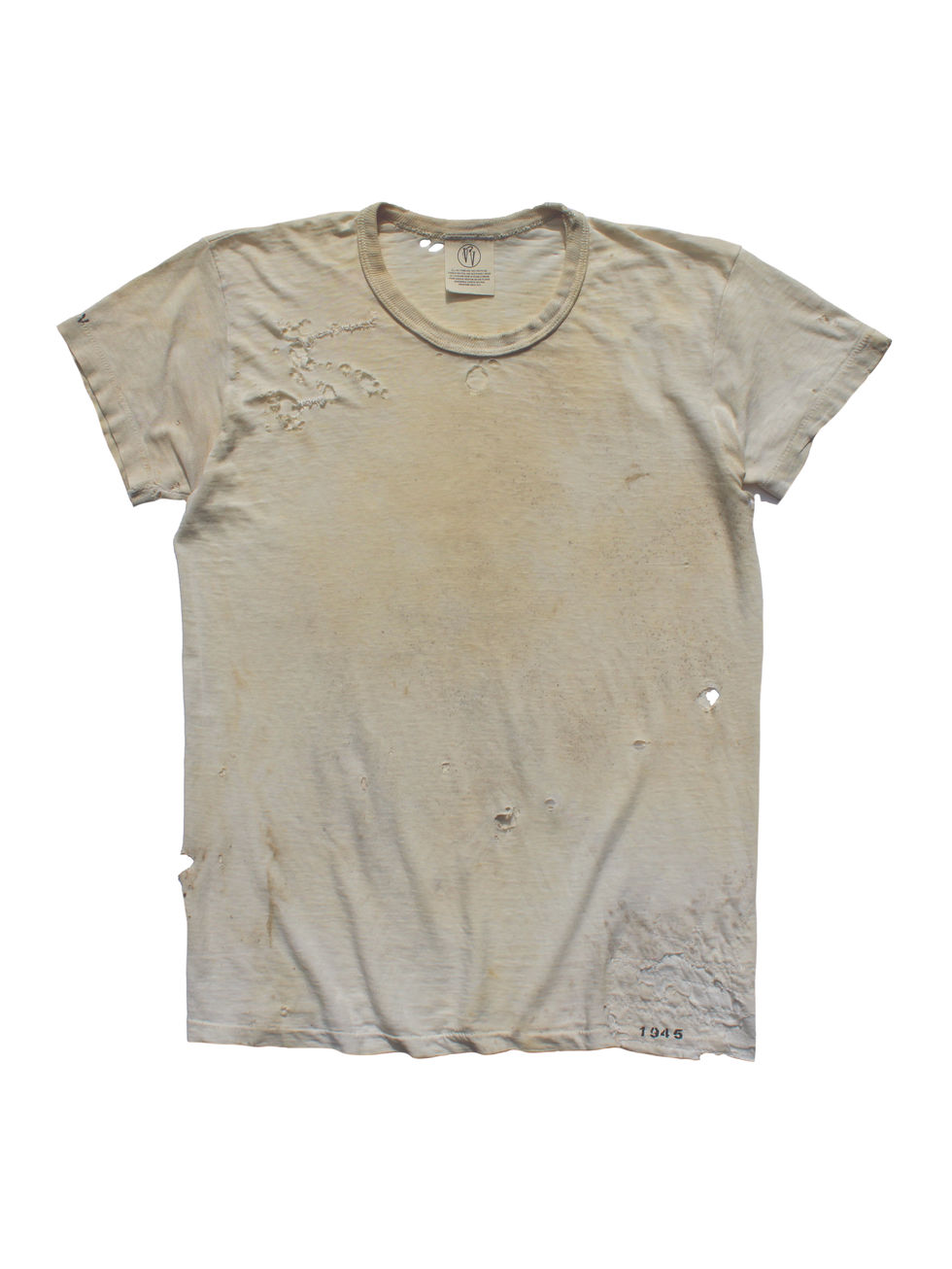 Front view of Brando 45’ vintage tee with date detail at hem