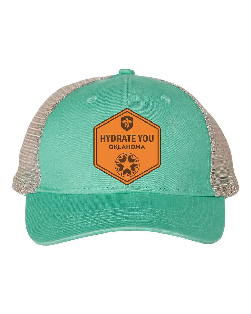 Thumbnail: Women's Ponytail Mesh-Back- Hydrate You OK Tan Leather Patch