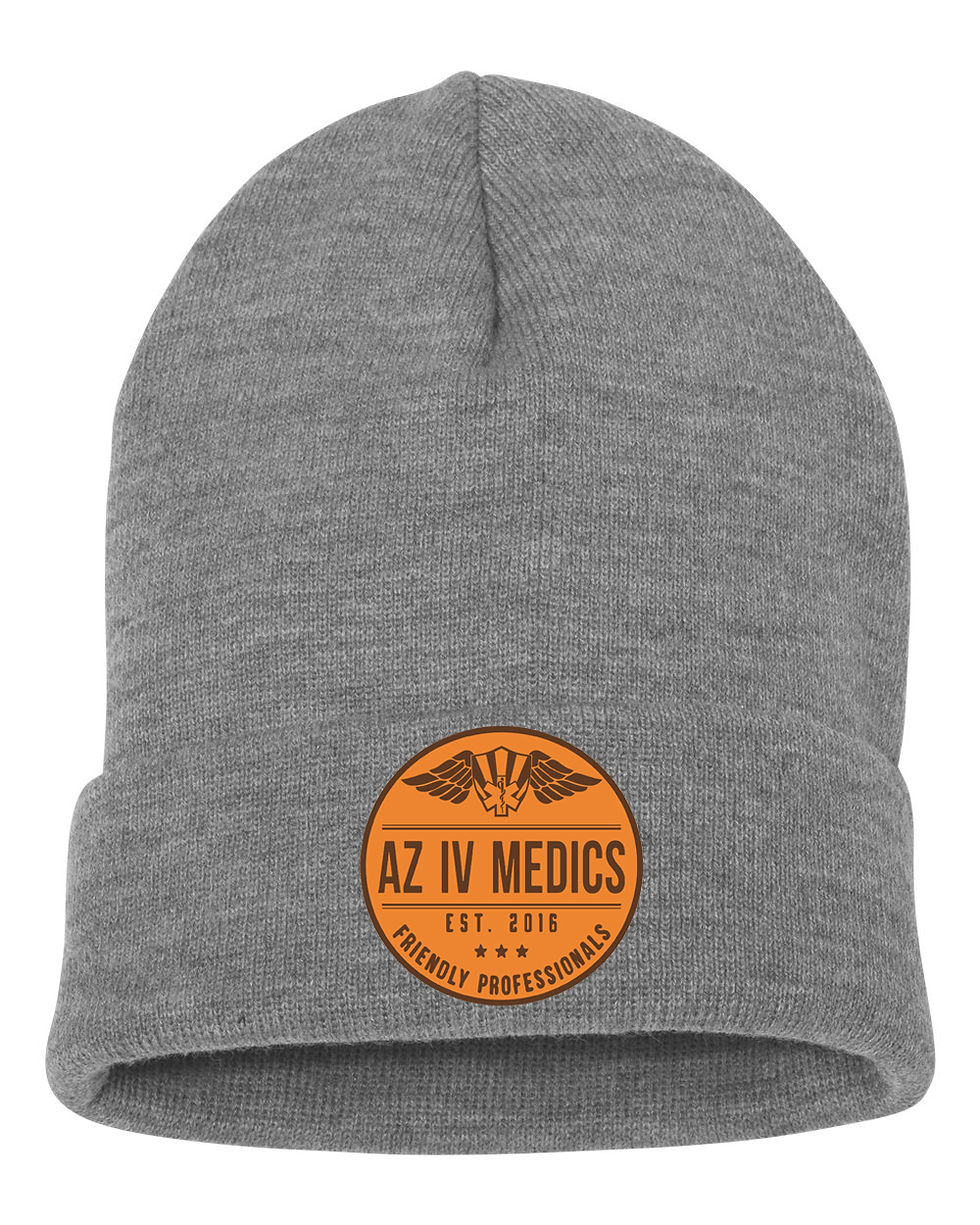 Thumbnail: Yupoong Classics Cuffed Beanie- AZIV Round w/ Tan Leather Patch