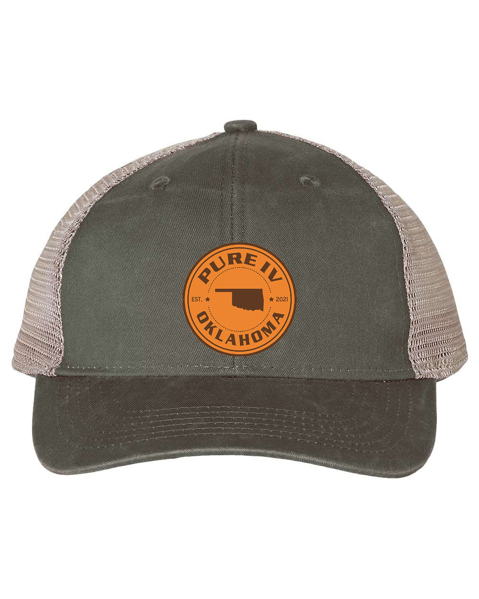Thumbnail: Women's Ponytail Mesh-Back- PureIVOK Tan Leather Patch