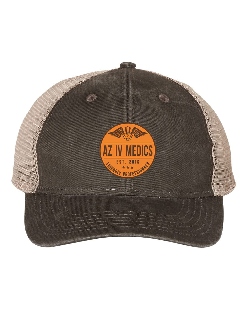 Women's Ponytail Mesh-Back- AZIV Round w/ Tan Leather Patch