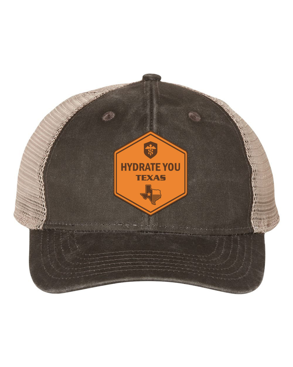 Women's Ponytail Mesh-Back- Hydrate You TX Tan Leather Patch