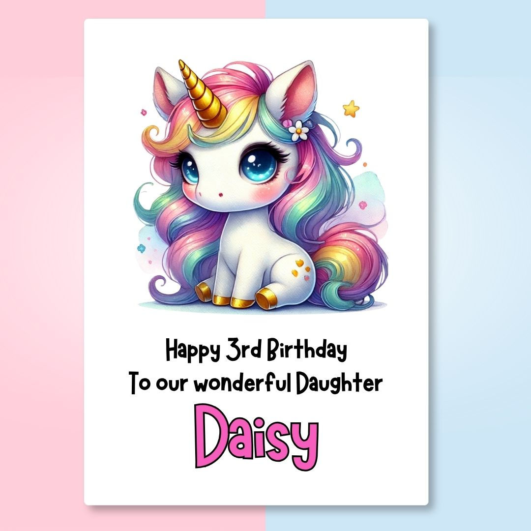 Rainbow Unicorn Personalised Card