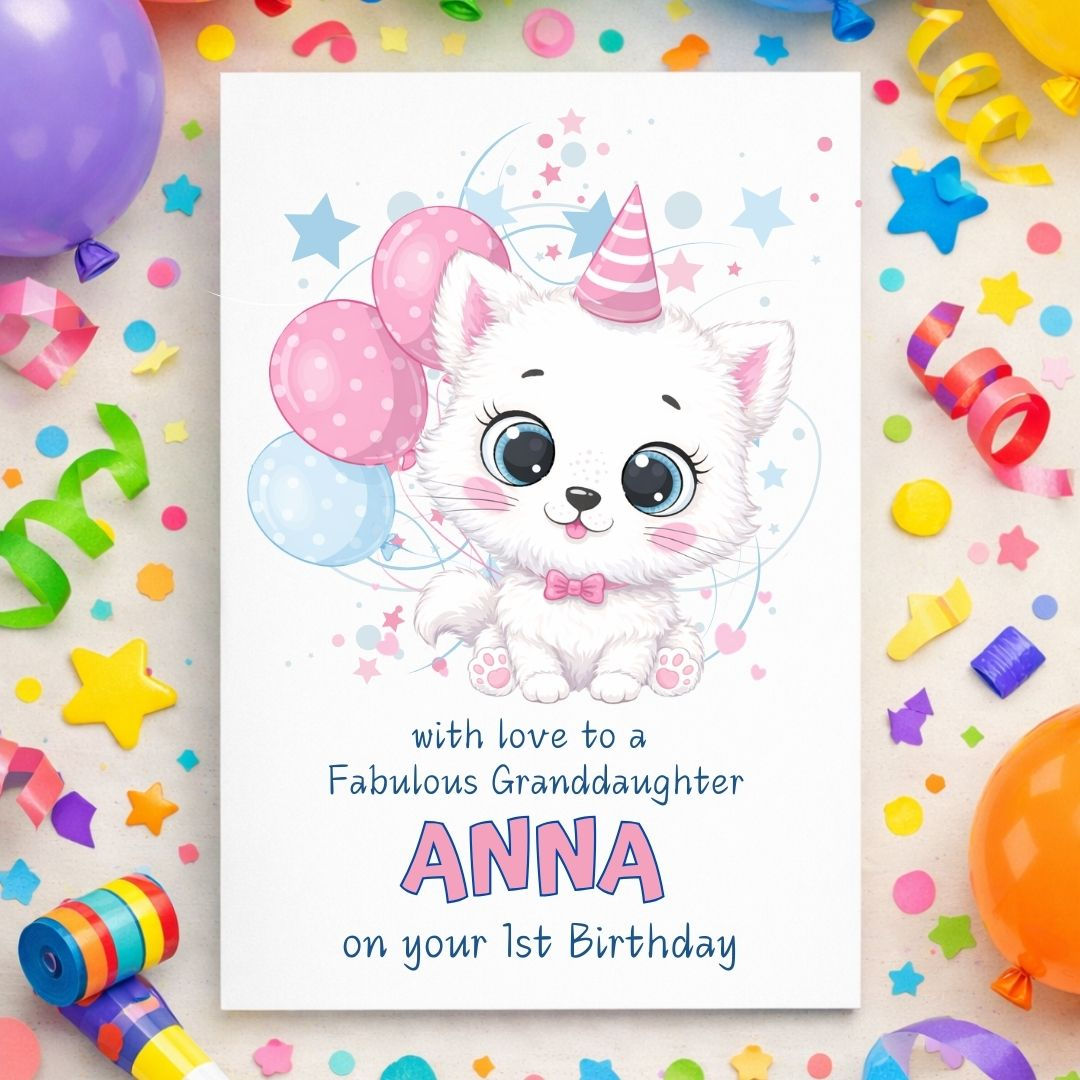 Sweet Kitten 1st Birthday Personalised Card