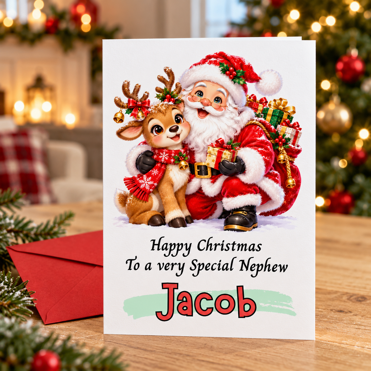 Santa and Reindeer Christmas Card