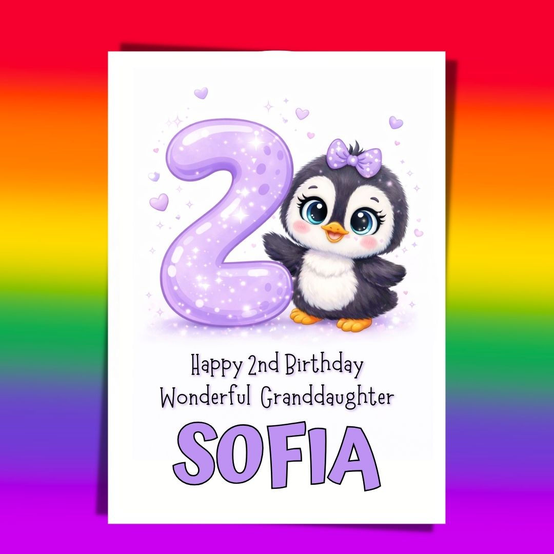 Cute Penguin 2nd Birthday Personalised Card