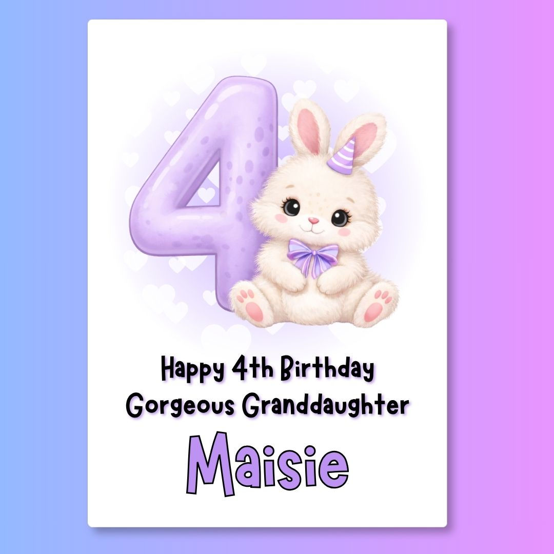 copy of Cute Bunny 4th Personalised Birthday Card